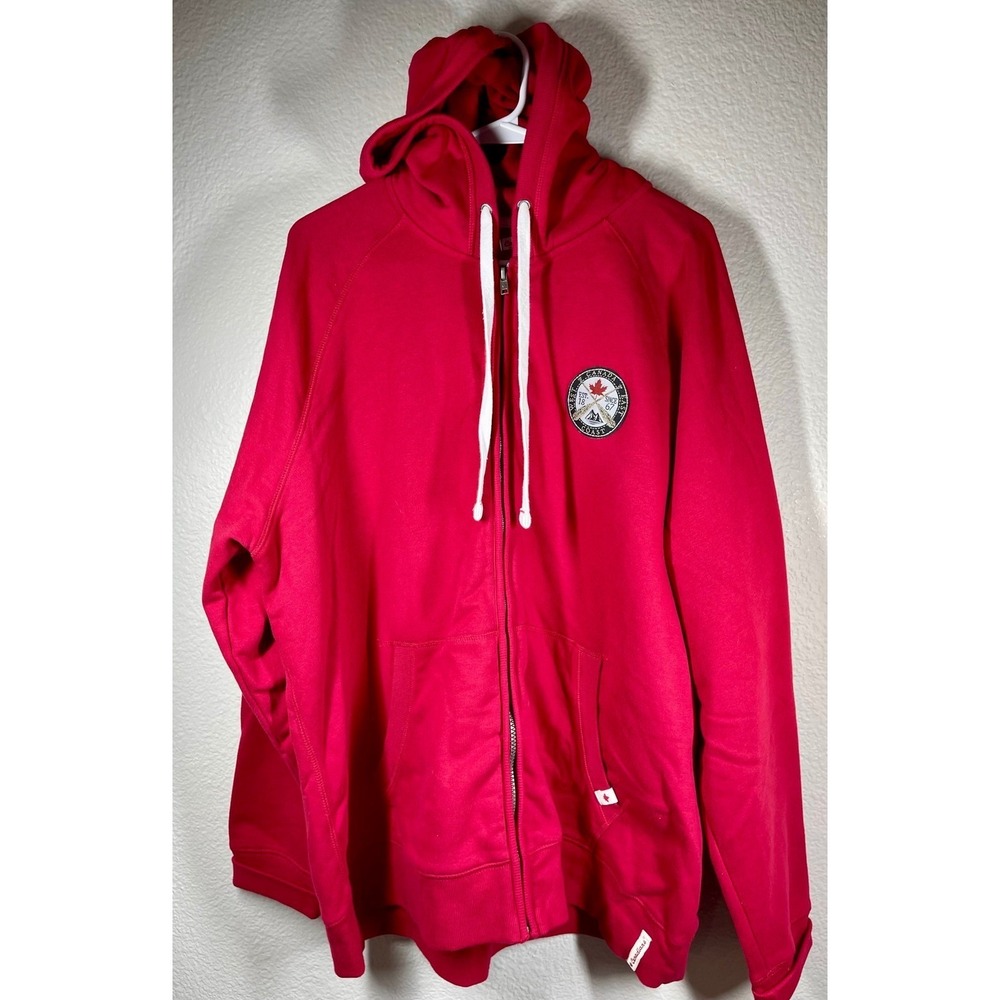 Canadiana Red Zip Up Hoodie Sweatshirt Mens XL TG East West Coast Embroidere